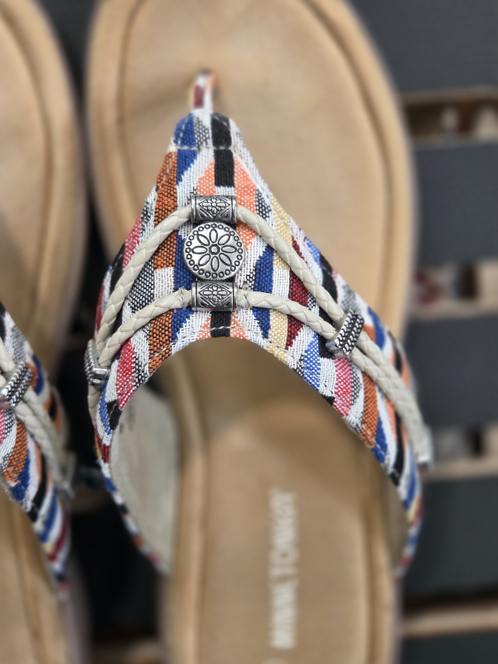 Minnetonka Tan Sandals with Multicolor Braided Straps - Picture 3 of 9